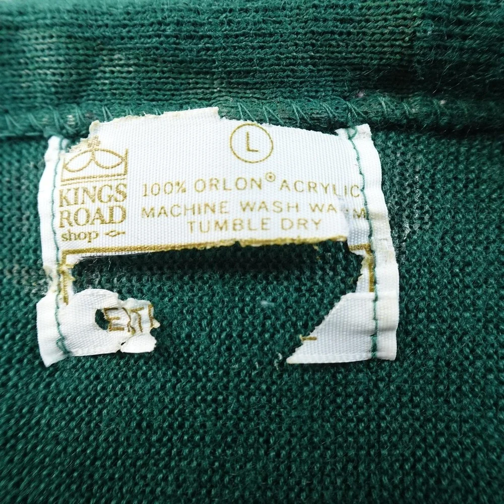 VTG Kings Road Sweater‎ Mens L Green Orlon Acrylic Cardigan V Neck Knit Grandpa